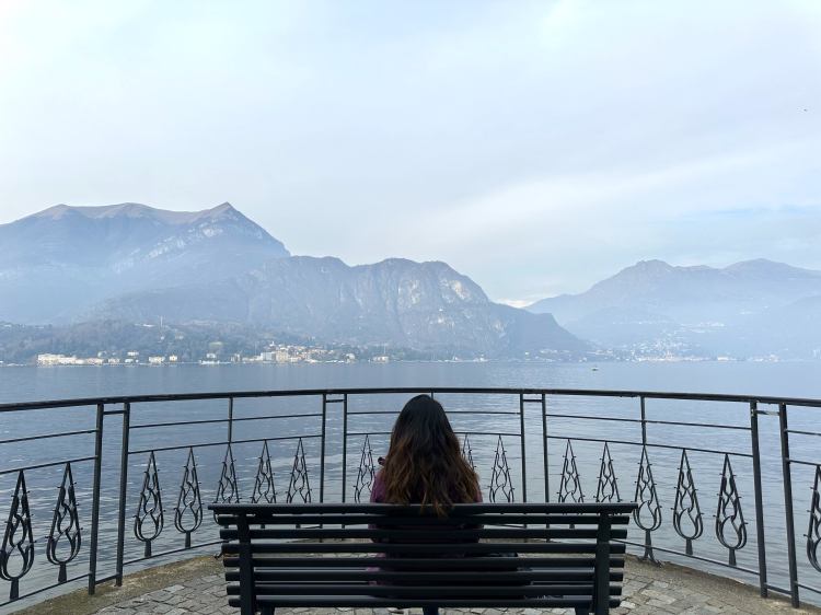 Lake Como view from bench on harbor