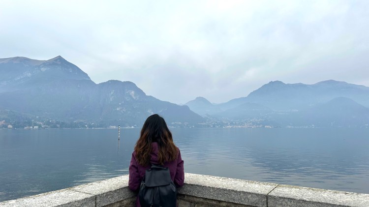 Lake with mountains in the background