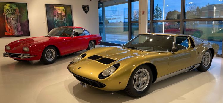 Red Lamborghini car and gold Lamborghini sports car