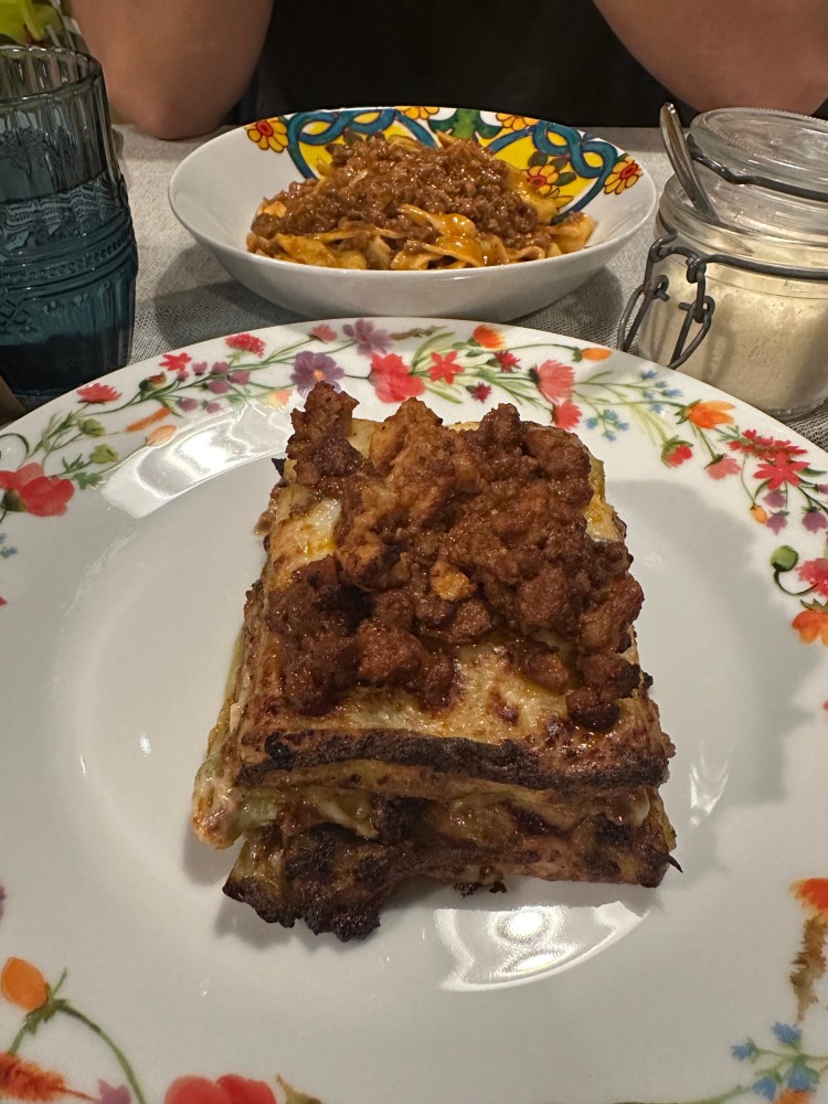 Lasagne and pasta with meat sauce