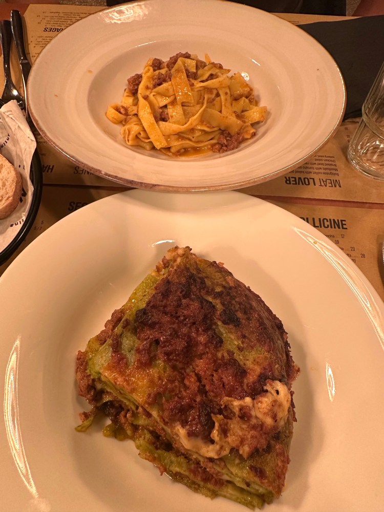 Lasagne and pasta with meat sauce