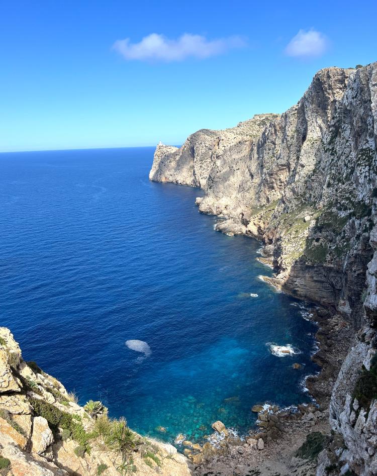 View of cliff and water below