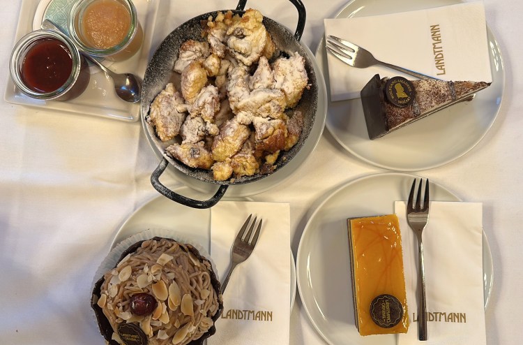 Café Landtmann - clockwise from top left: Kaiserschmarrn, Mozart cake, mango cake, and Maroni Blüte