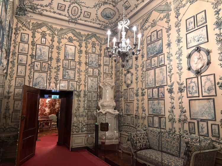 Maria Theresa's Porcelain Room - decorative room of white and blue to look like porcelain