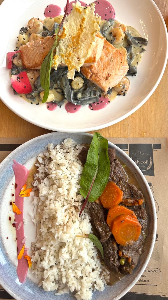 Salmon and guanaco stew at Alveoli Serrano Restaurant