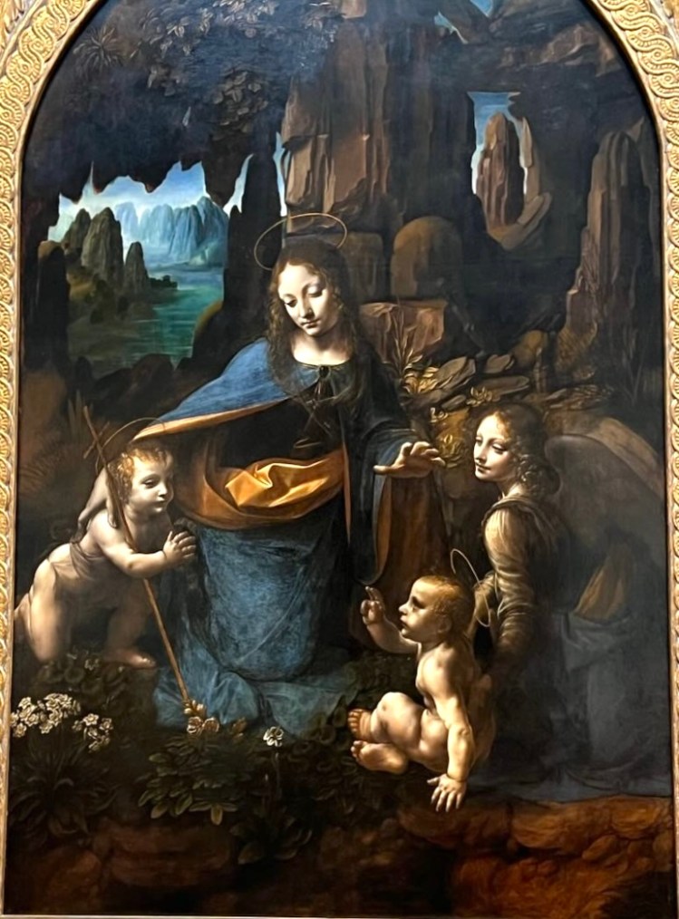 Painting of Virgin Mary with Saint John the Baptist, an angel, and an infant Christ by da Vinci