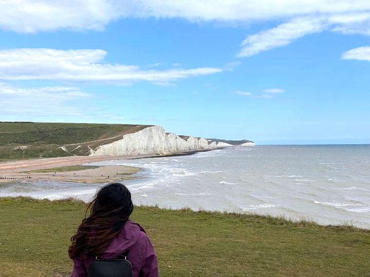 View of Seven Sisters white cliffs in the distance