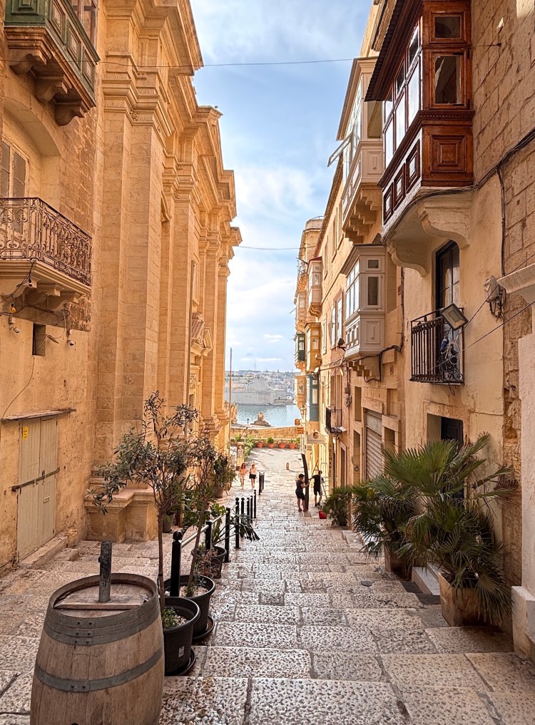 Valletta streets with harbor view
