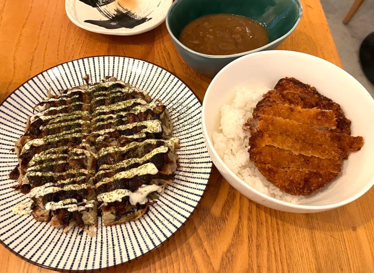 Okonomiyaki and a pork cutlet with curry at N Japanese Bistrot